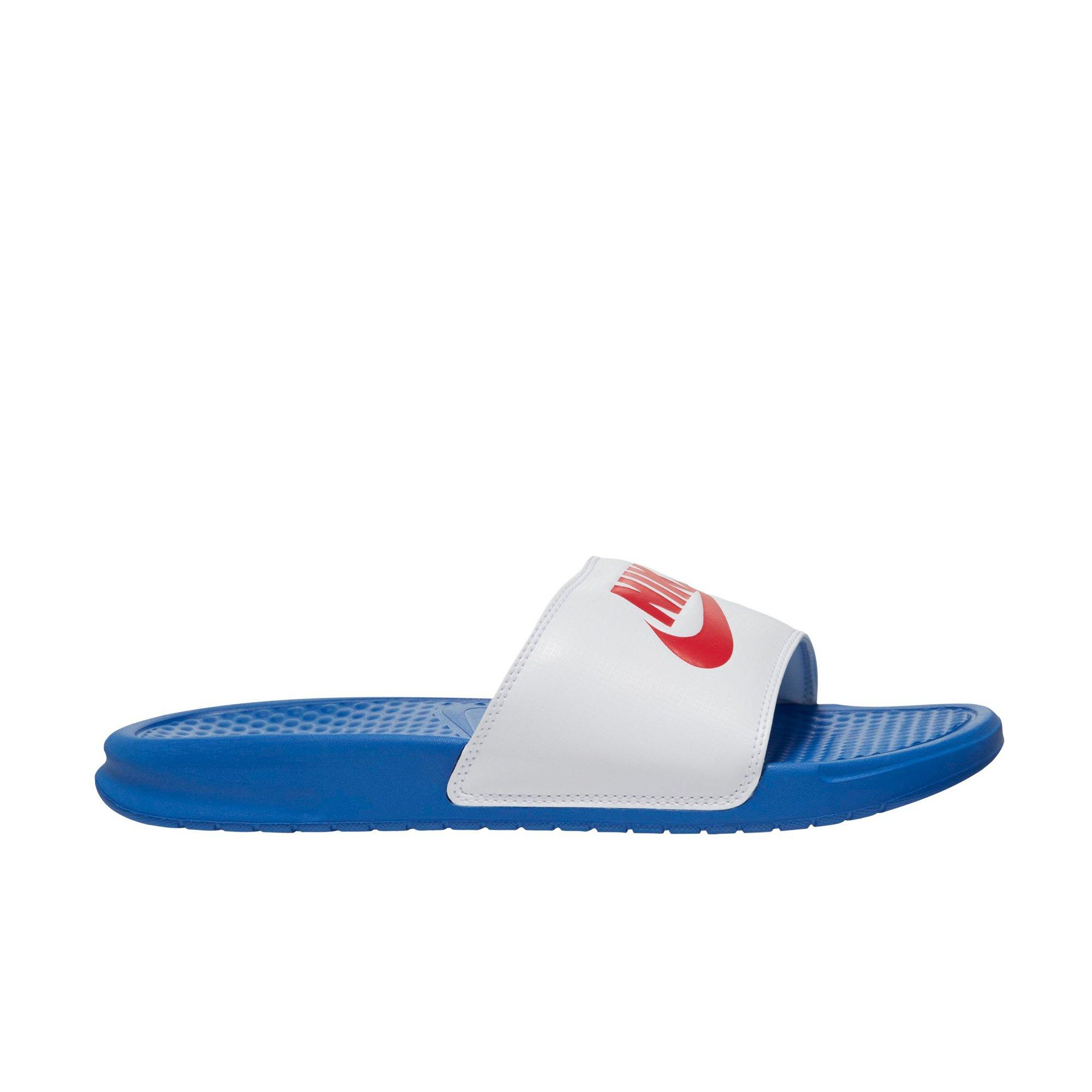 Red and blue nike on sale slides