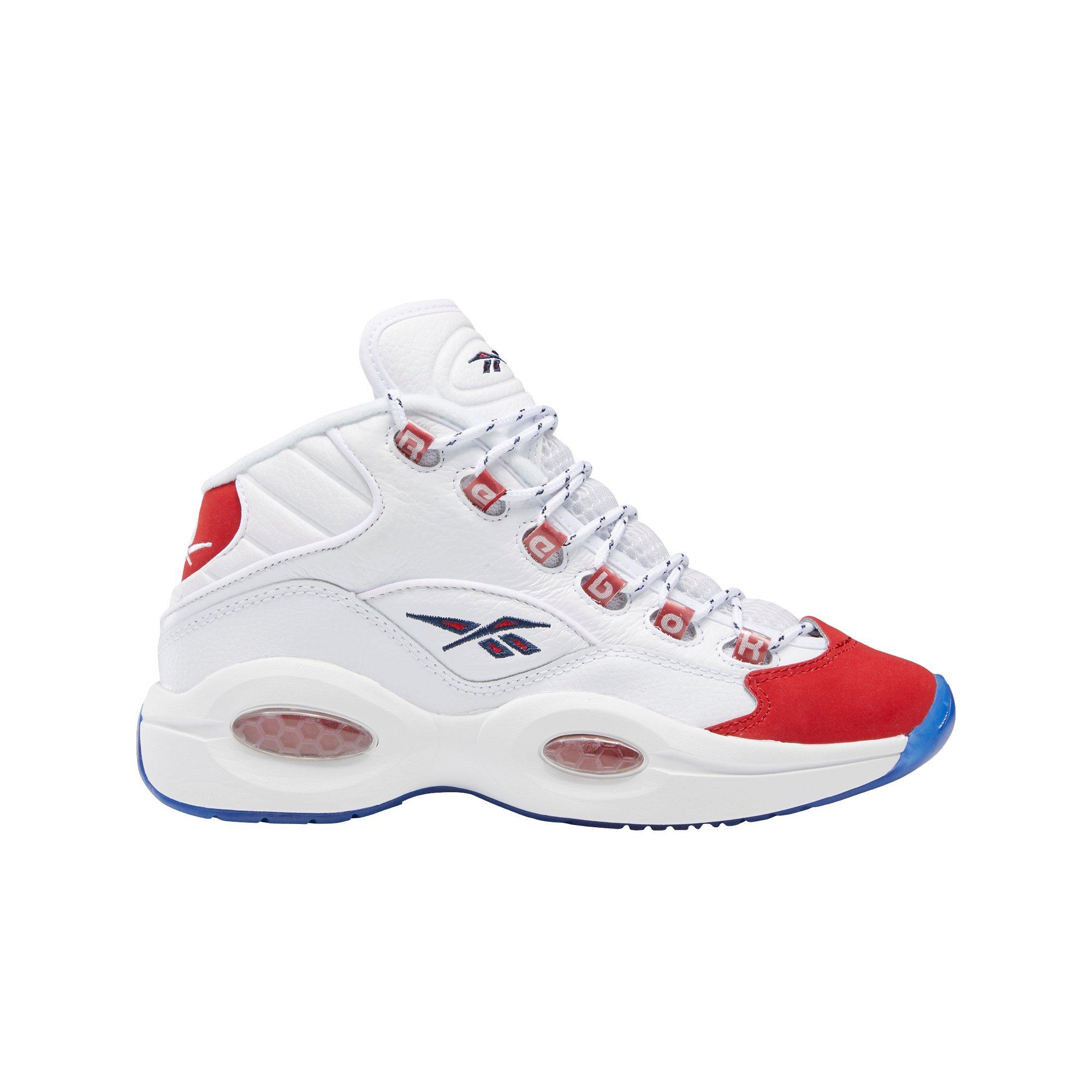 Reebok Question Mid White/Power Red Grade School Kids' Shoe - Hibbett