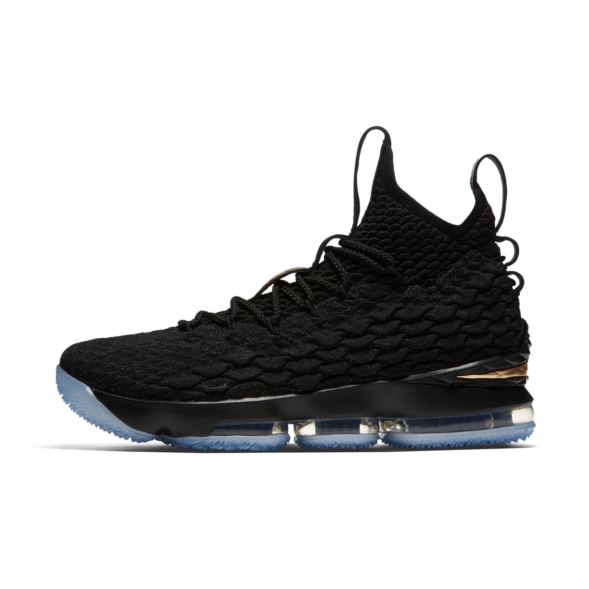 lebron shoes 15 black and gold