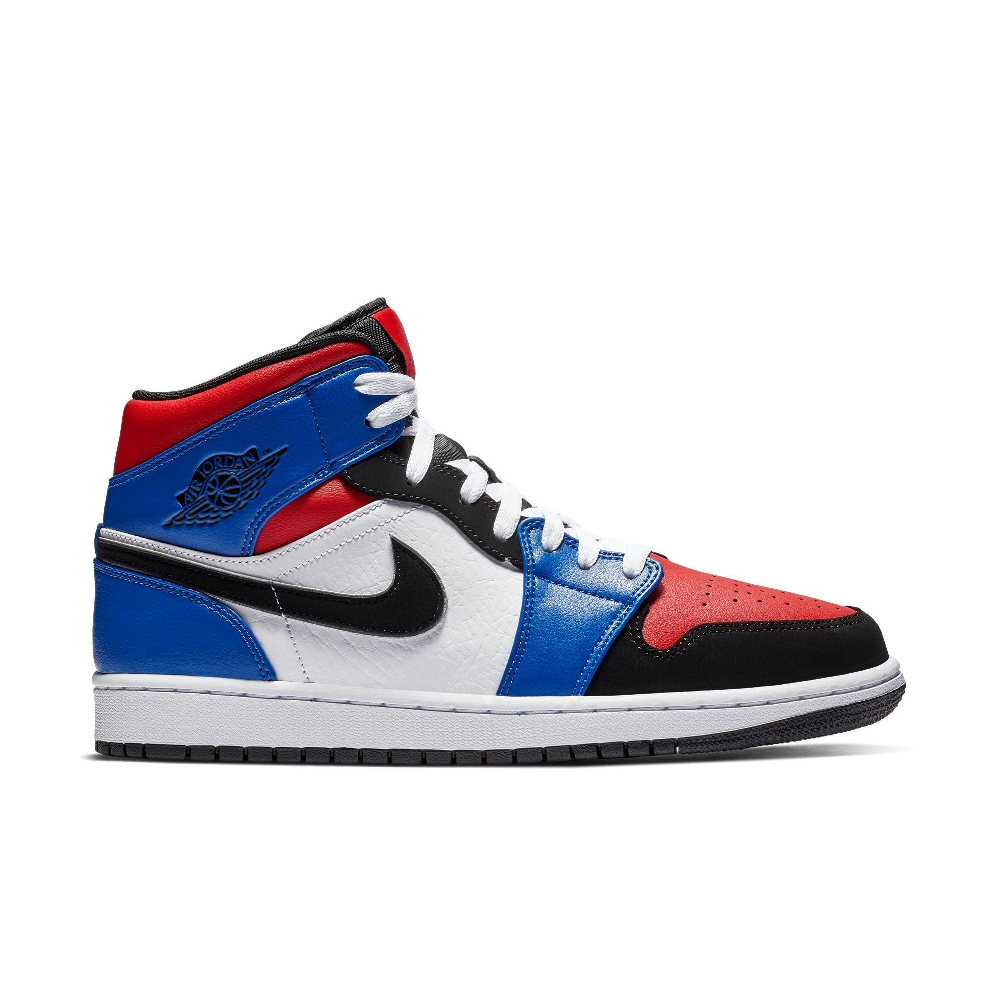 shiny blue and red jordan 1
