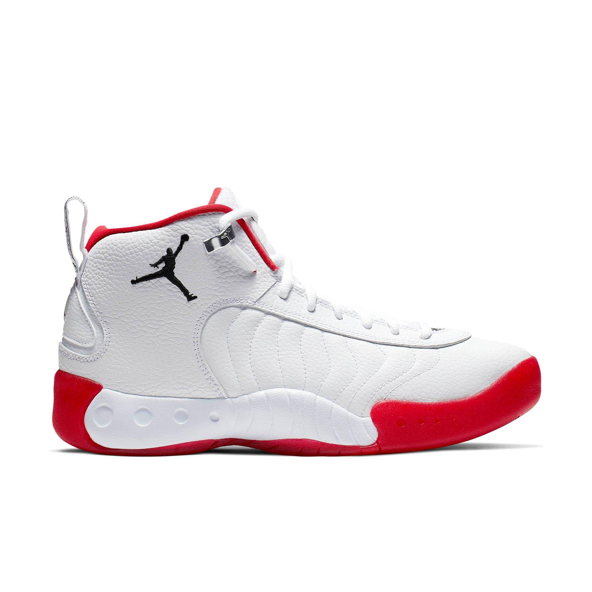 white and red jordan shoes