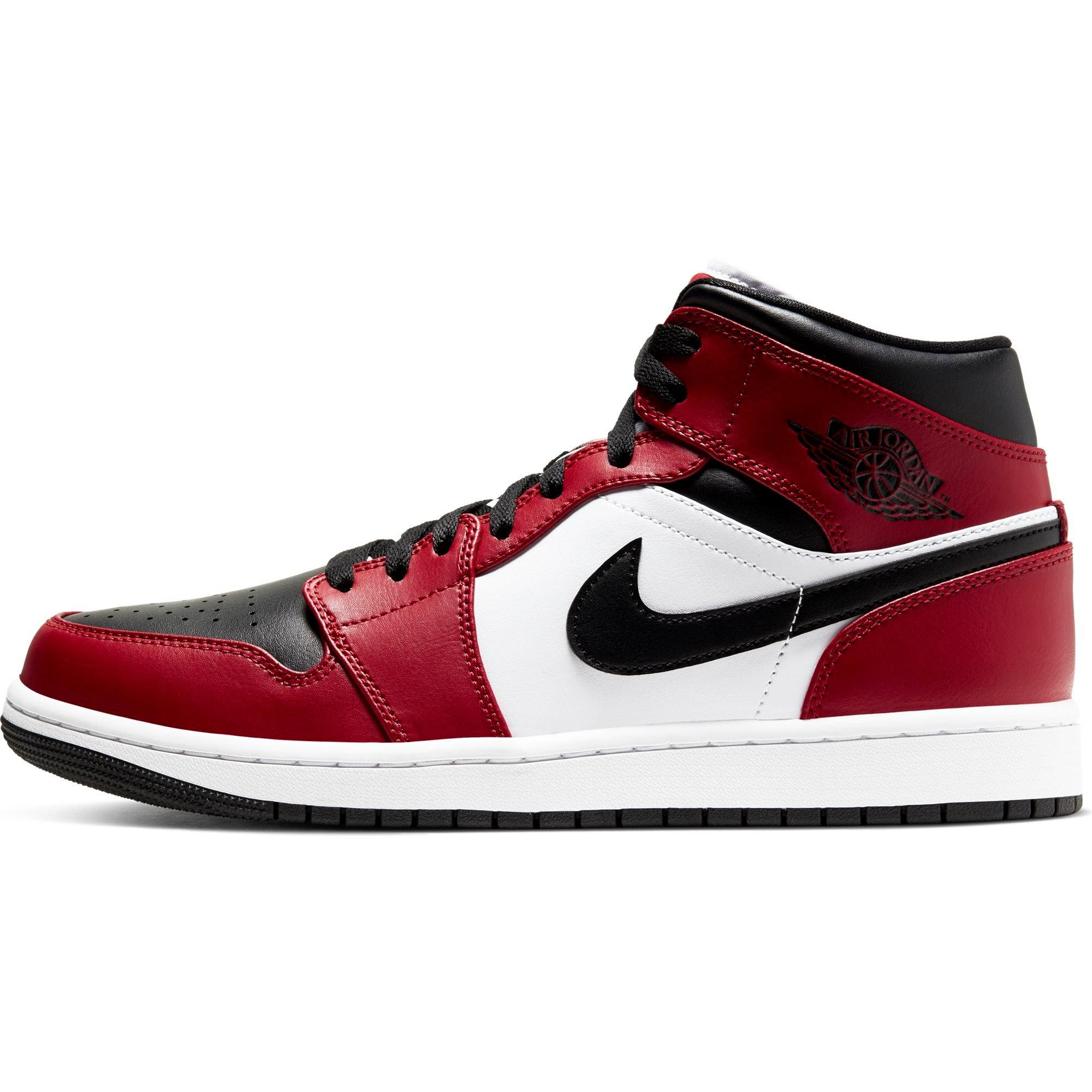 Jordan 1 Mid "Black/Gym Red" Men's Shoe - BLACK/RED/WHITE Thumbnail View 5