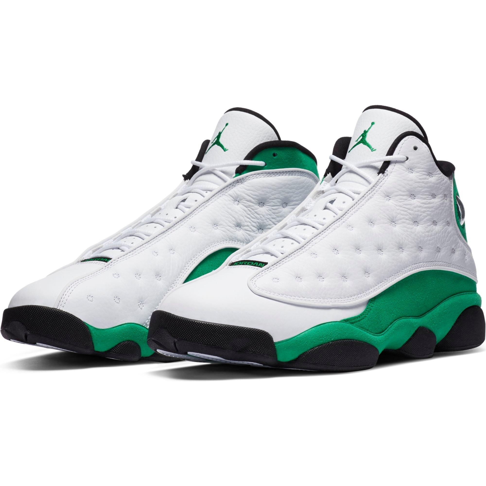 white and green jordan 13s