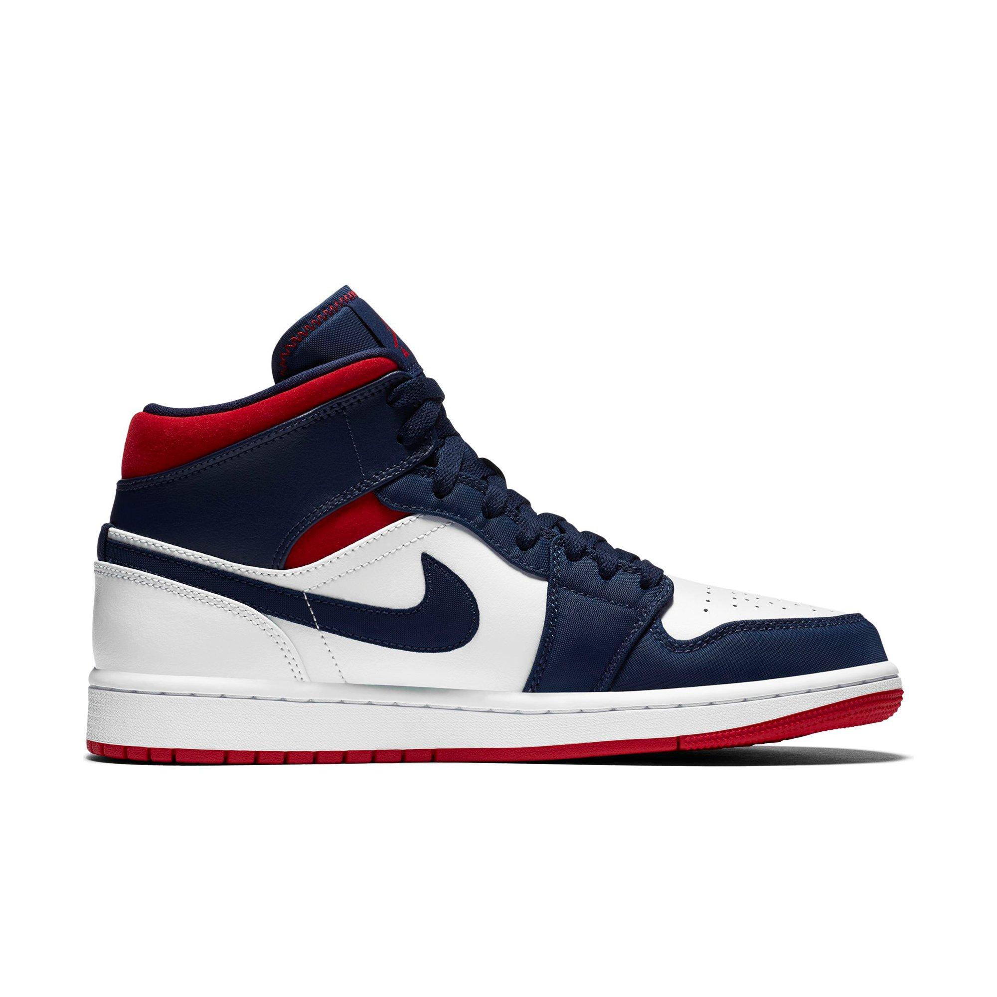 blue white and red jordan 1s