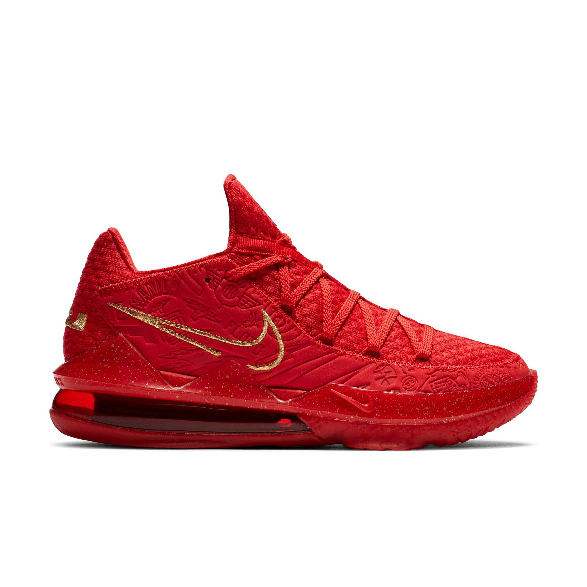 Red and store gold basketball shoes