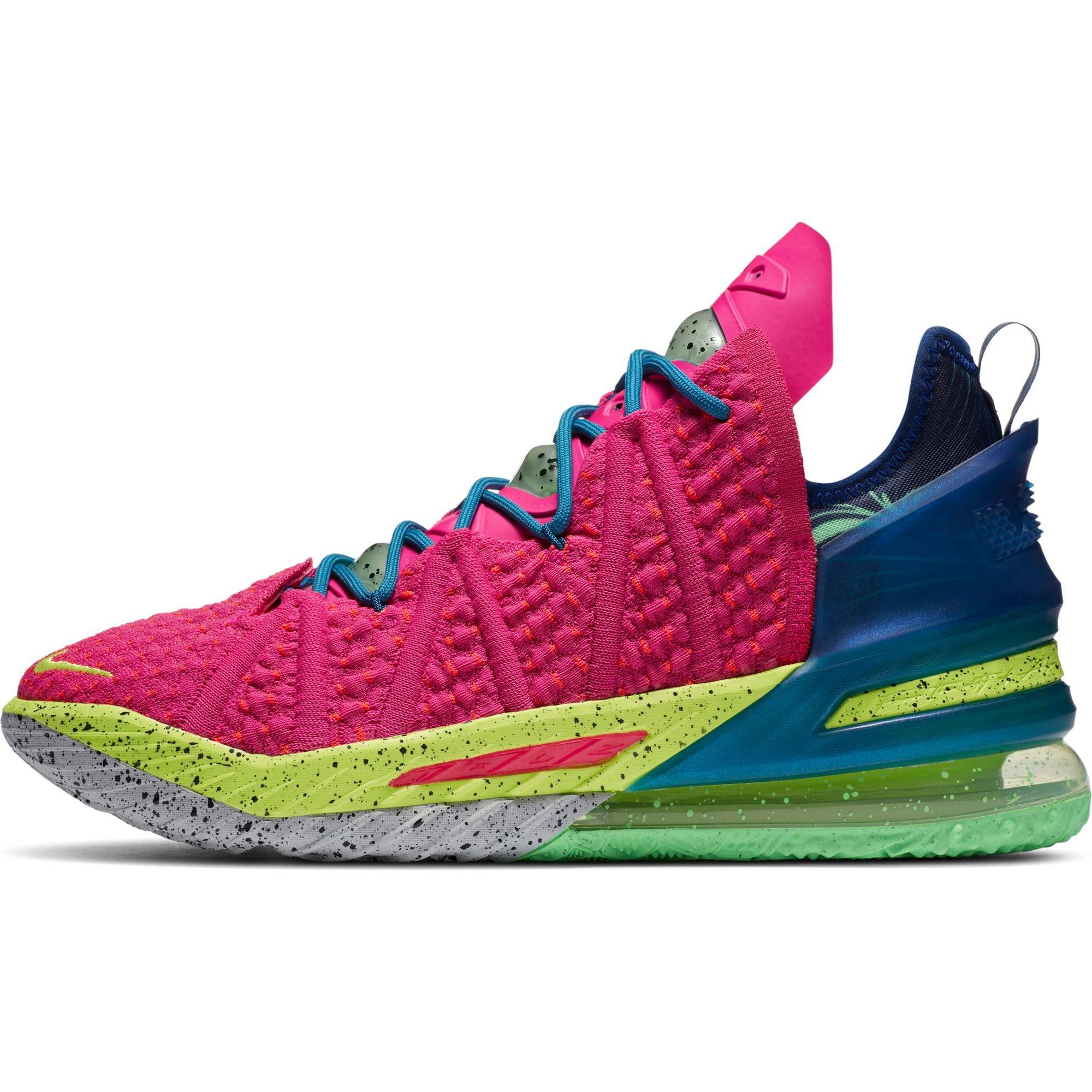 pink and lime green lebrons