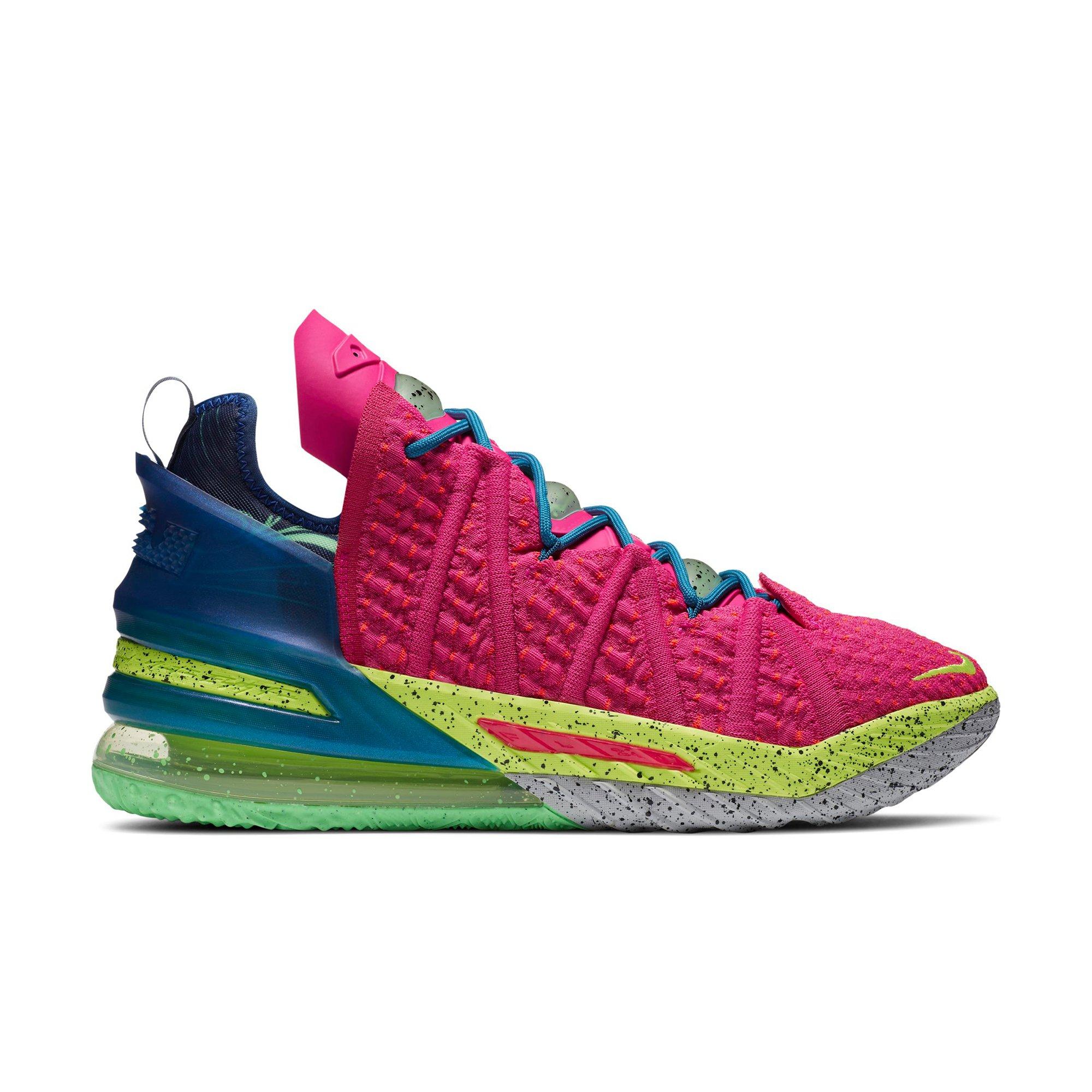 pink and lime green lebrons