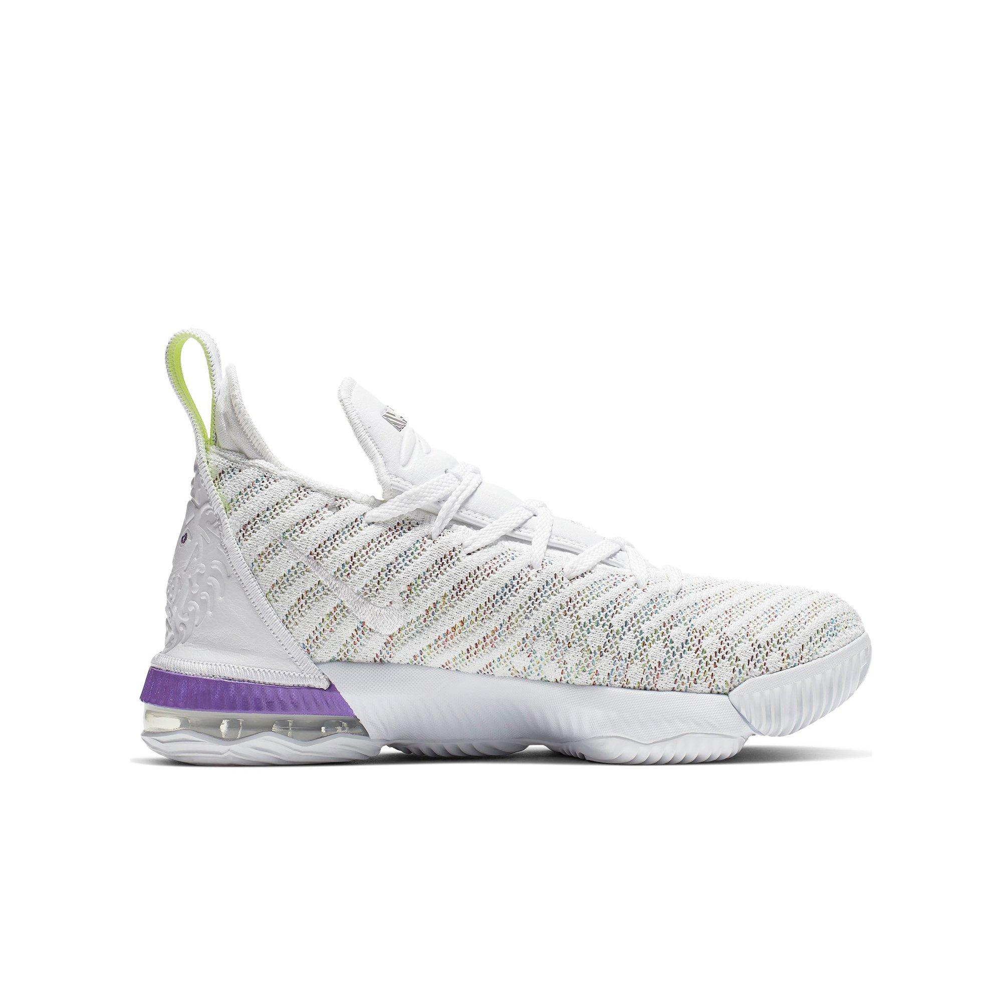 white basketball shoes with colorful bottom
