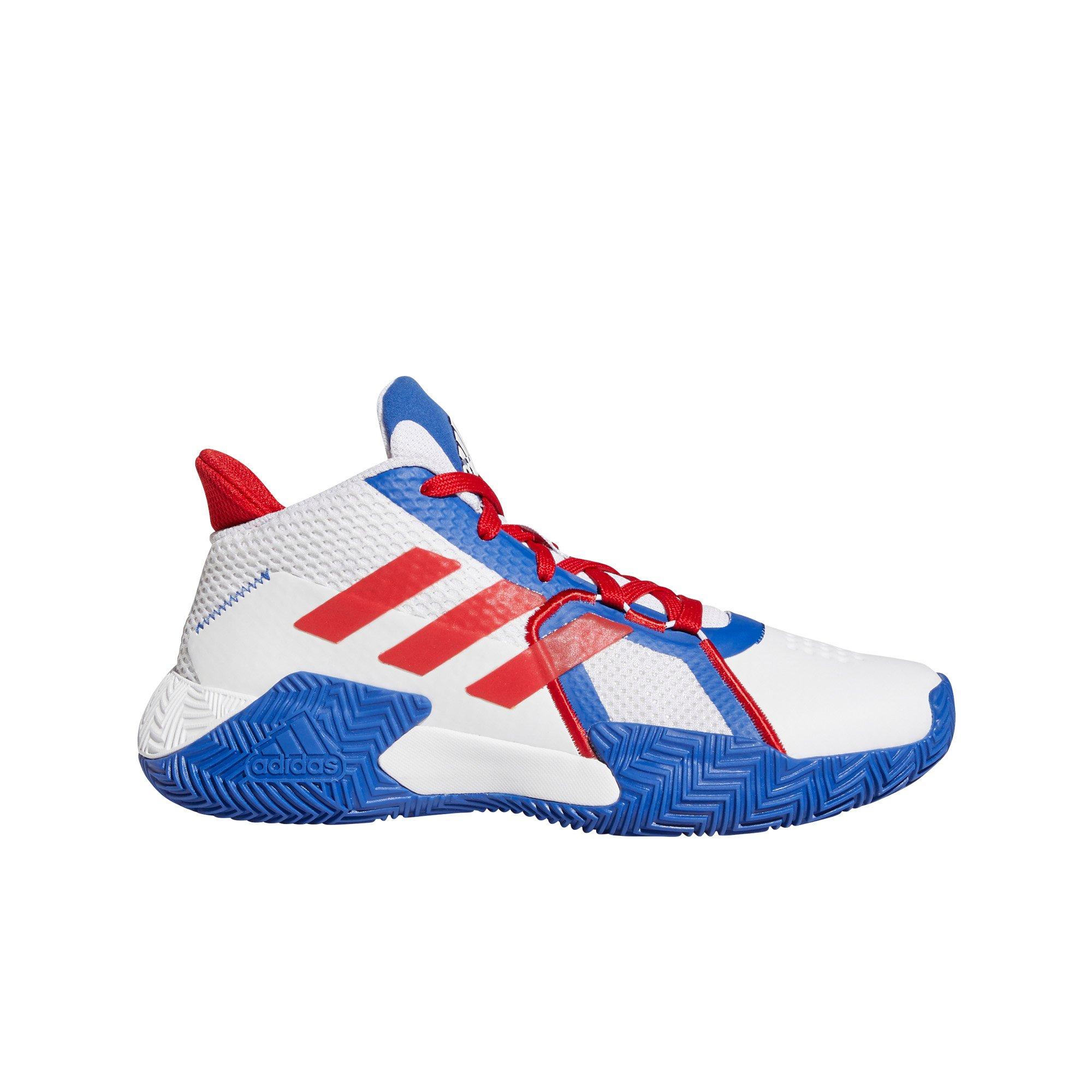 red and blue adidas basketball shoes