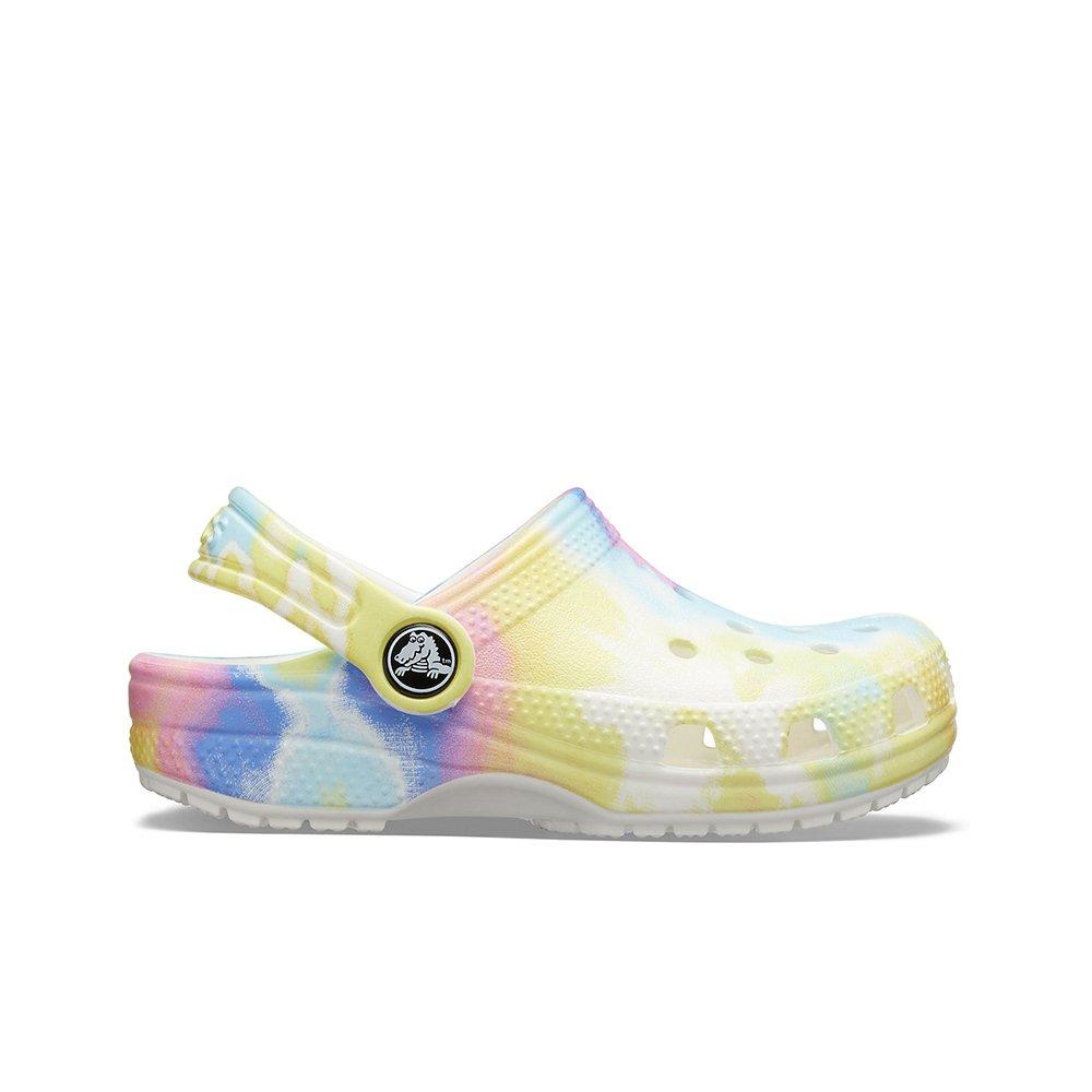 tie dye crocs white multi