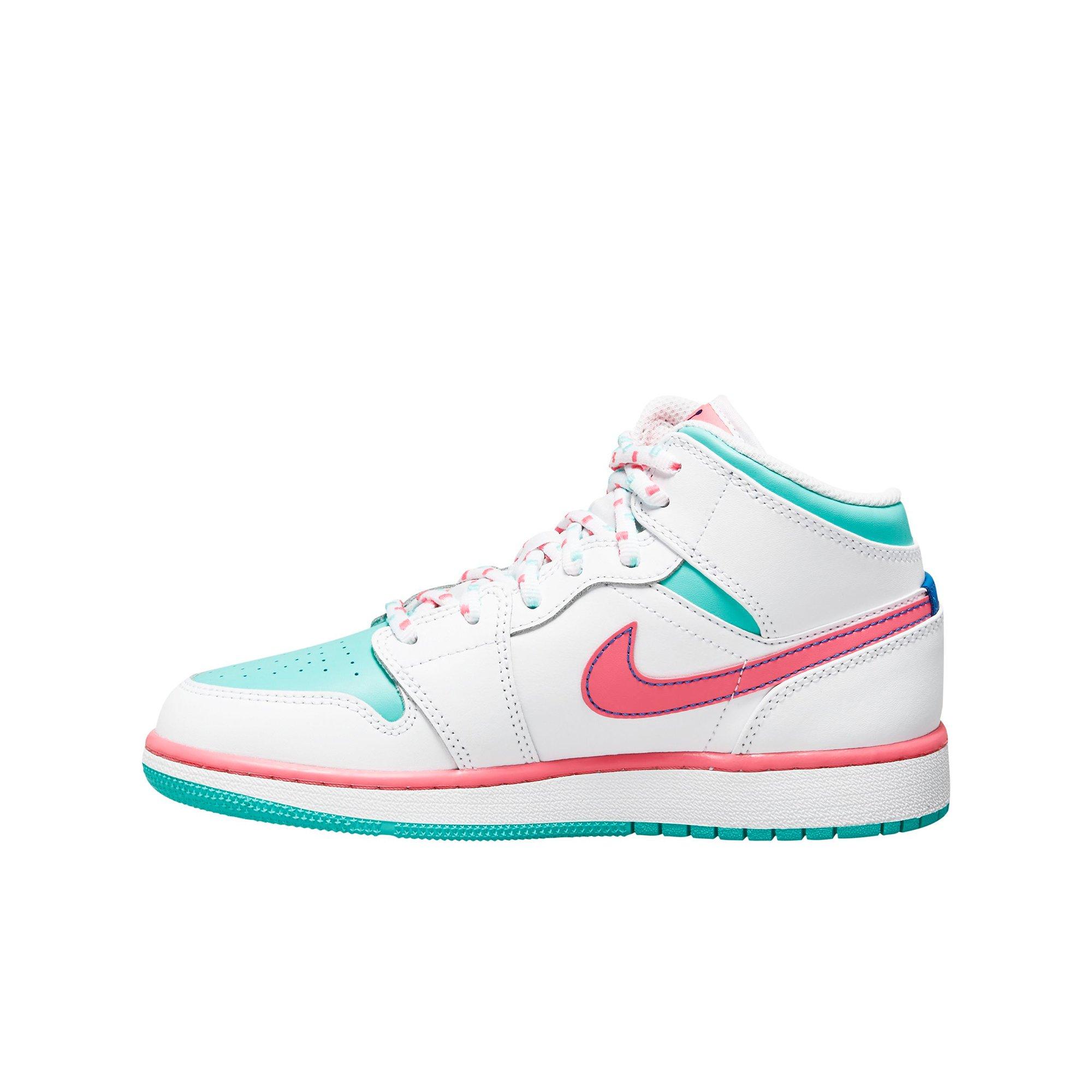 white blue pink jordans