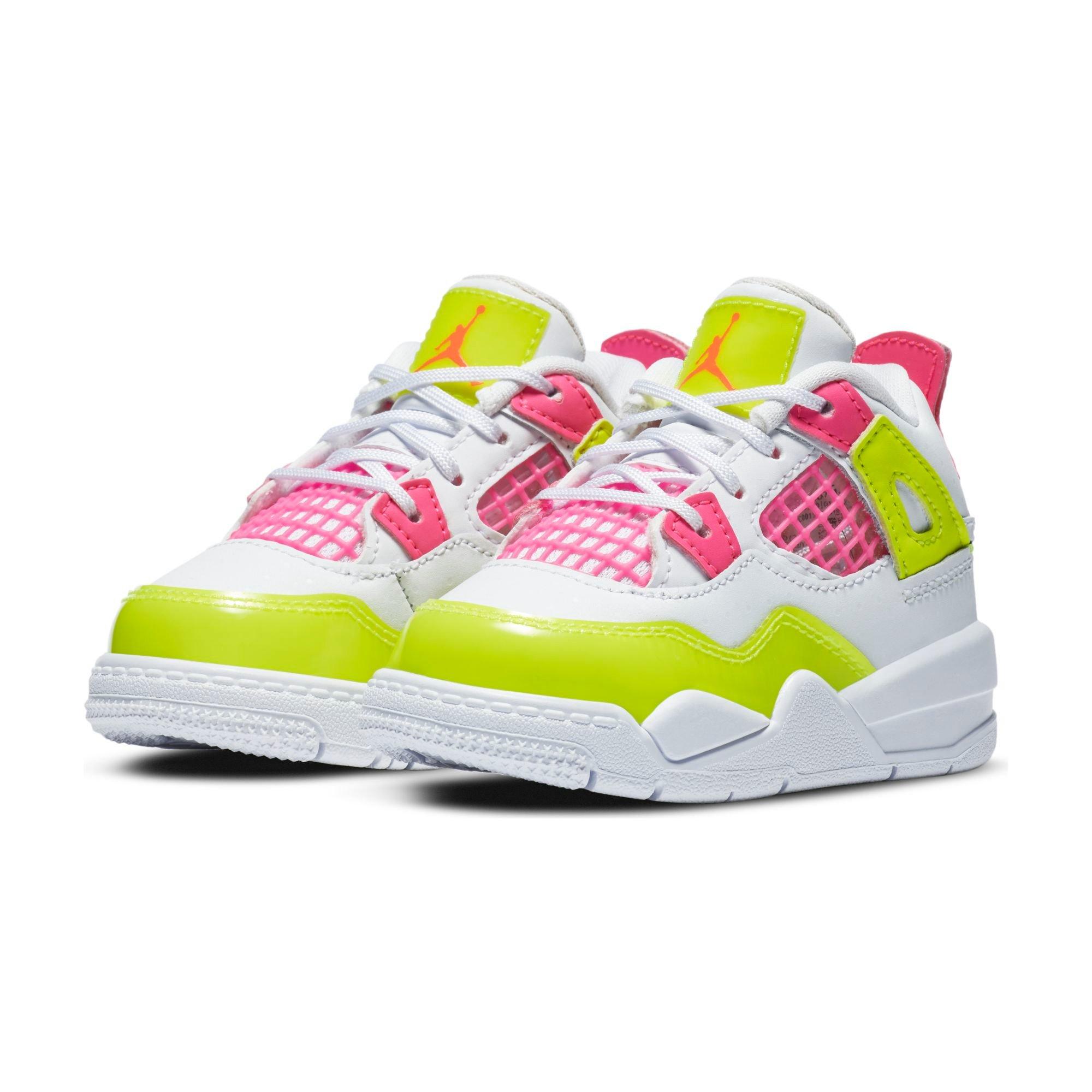 white pink green jordan 4