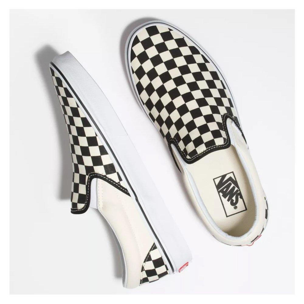 White checker outlet slip on vans