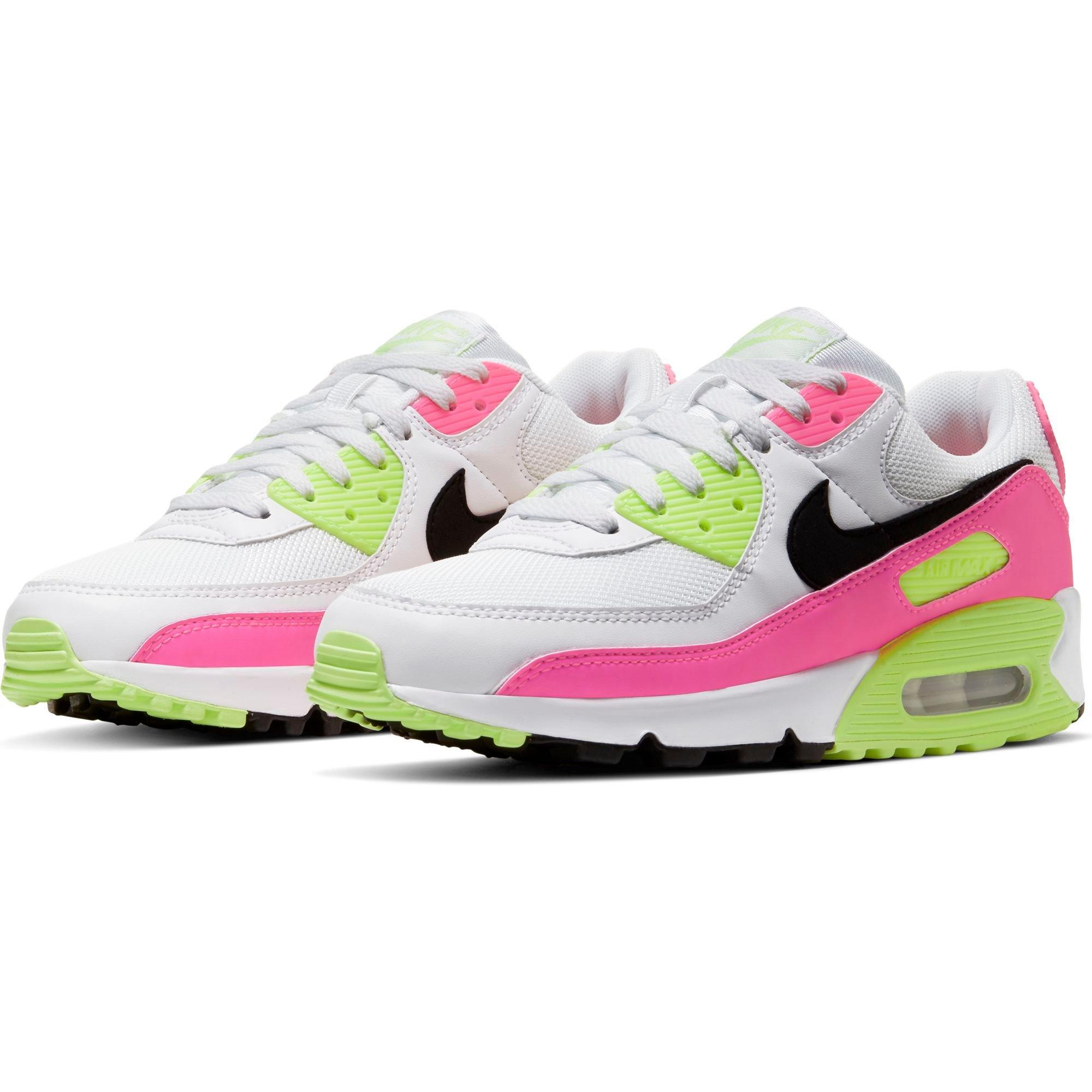 Lime green and store pink nike shoes