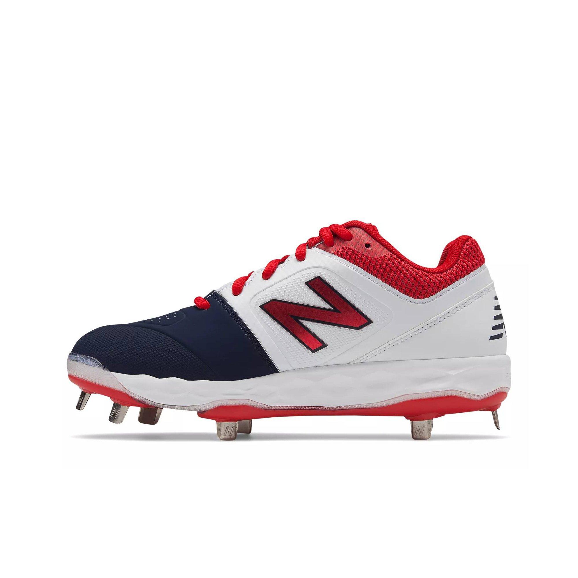 red white and blue new balance baseball cleats