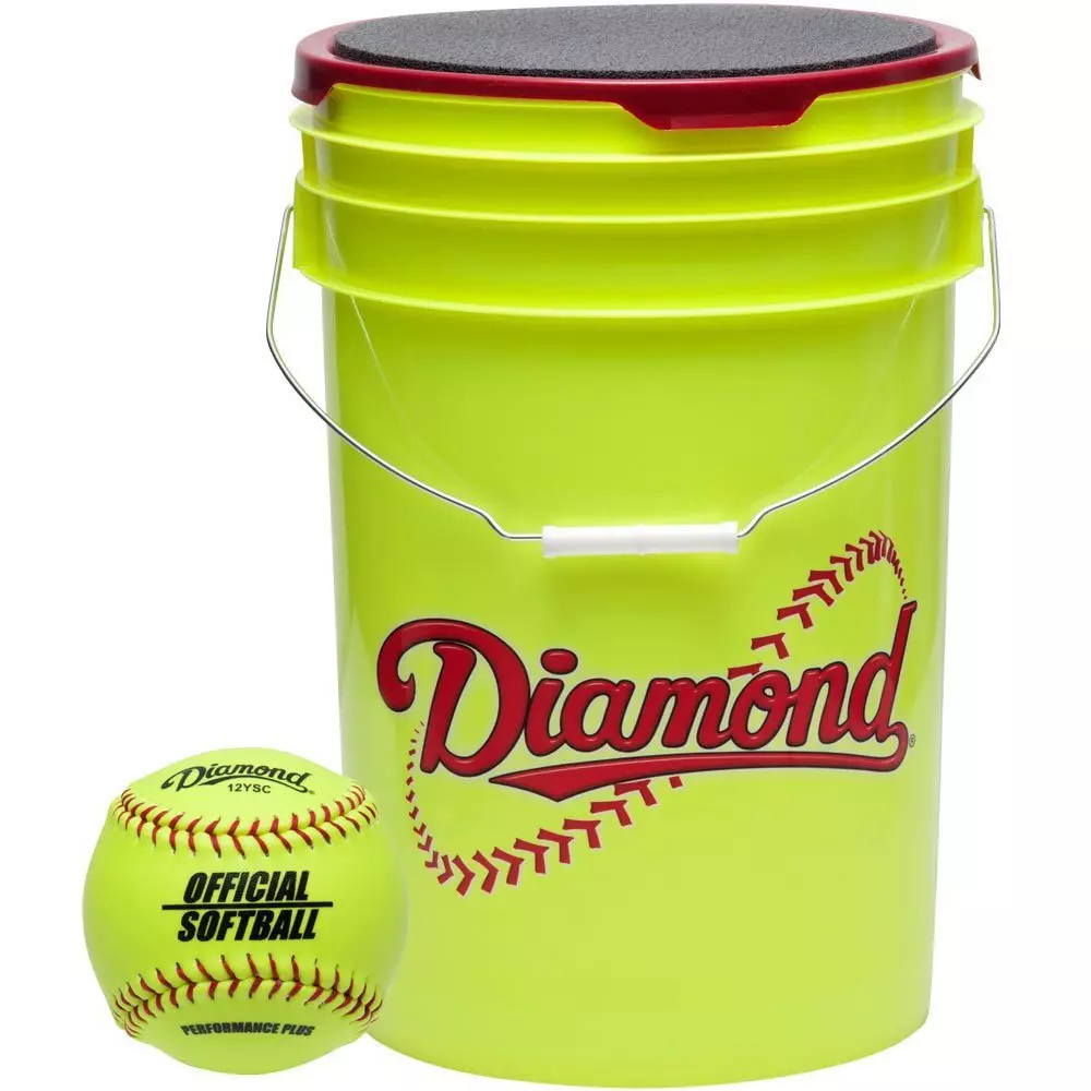 Diamond Official Fastpitch 18 Softballs with Bucket - YELLOW