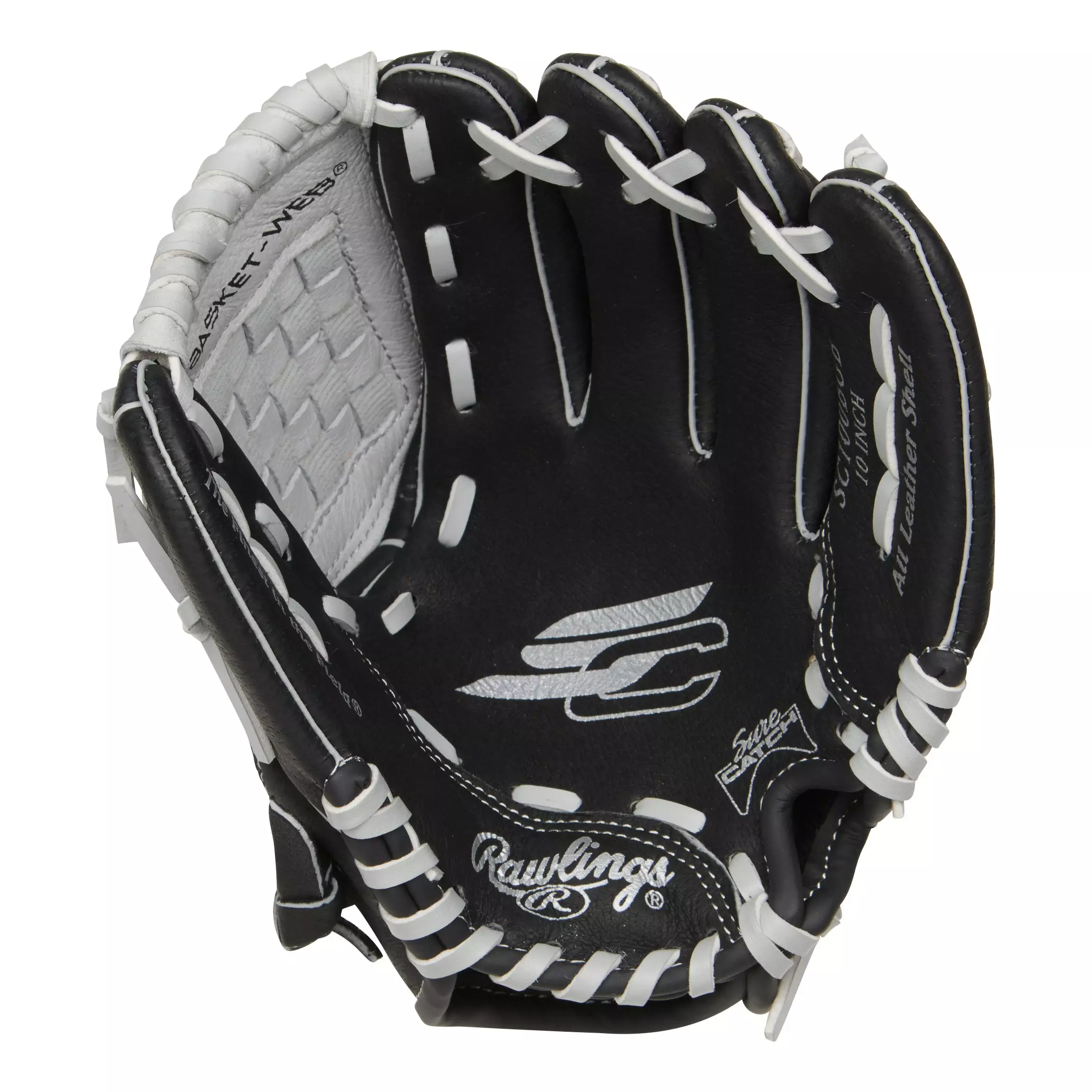 Rawlings Youth Sure Catch 10" Baseball Fielders Glove - BLACK/SILVER