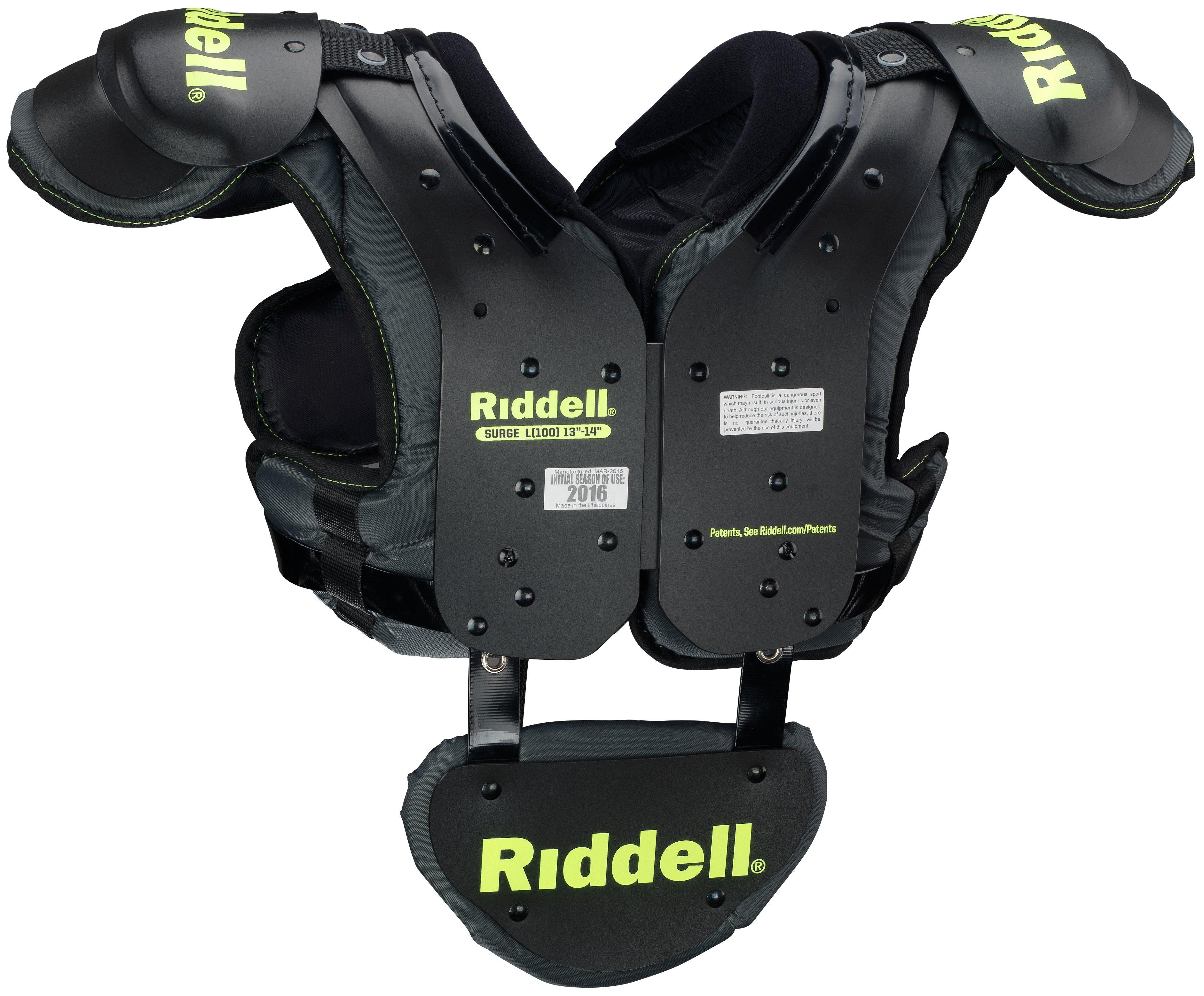 Riddell Surge Youth Shoulder Pad w/Backplate, Black/Neon Green, Size: XL