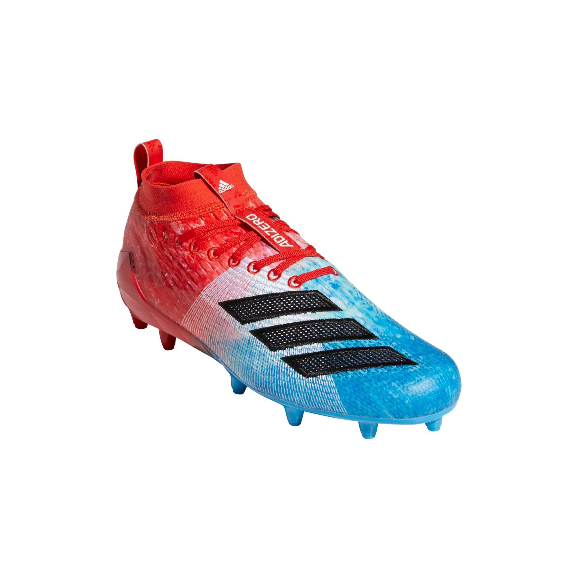 red and blue adidas cleats