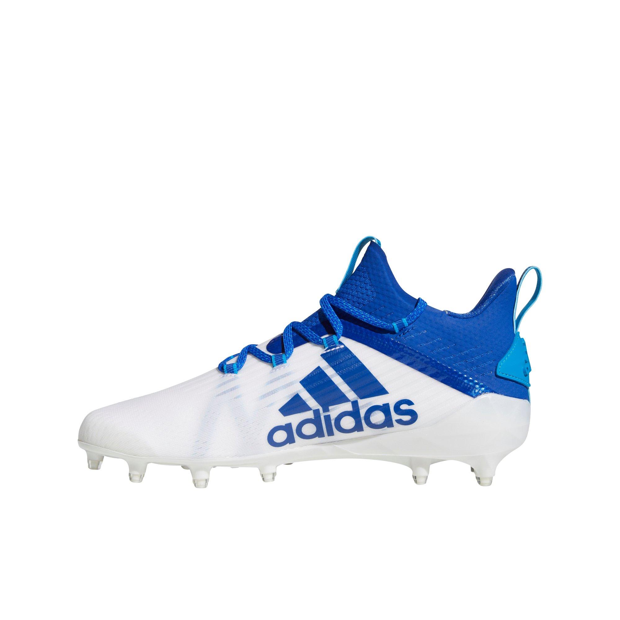 white and blue football cleats