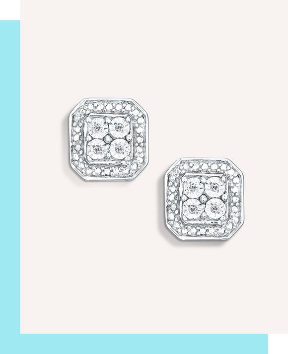 Sterling Silver & Diamond Square Cluster Earrings