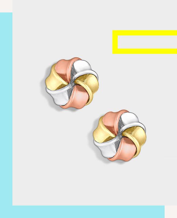 9ct Gold, White Gold & Rose Gold Large Knot Stud Earrings