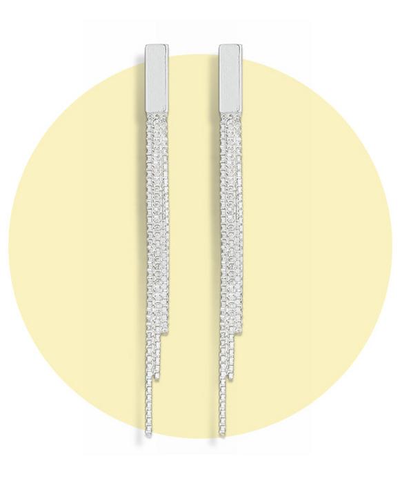 Silver Box Chain Tassel Drop Earrings