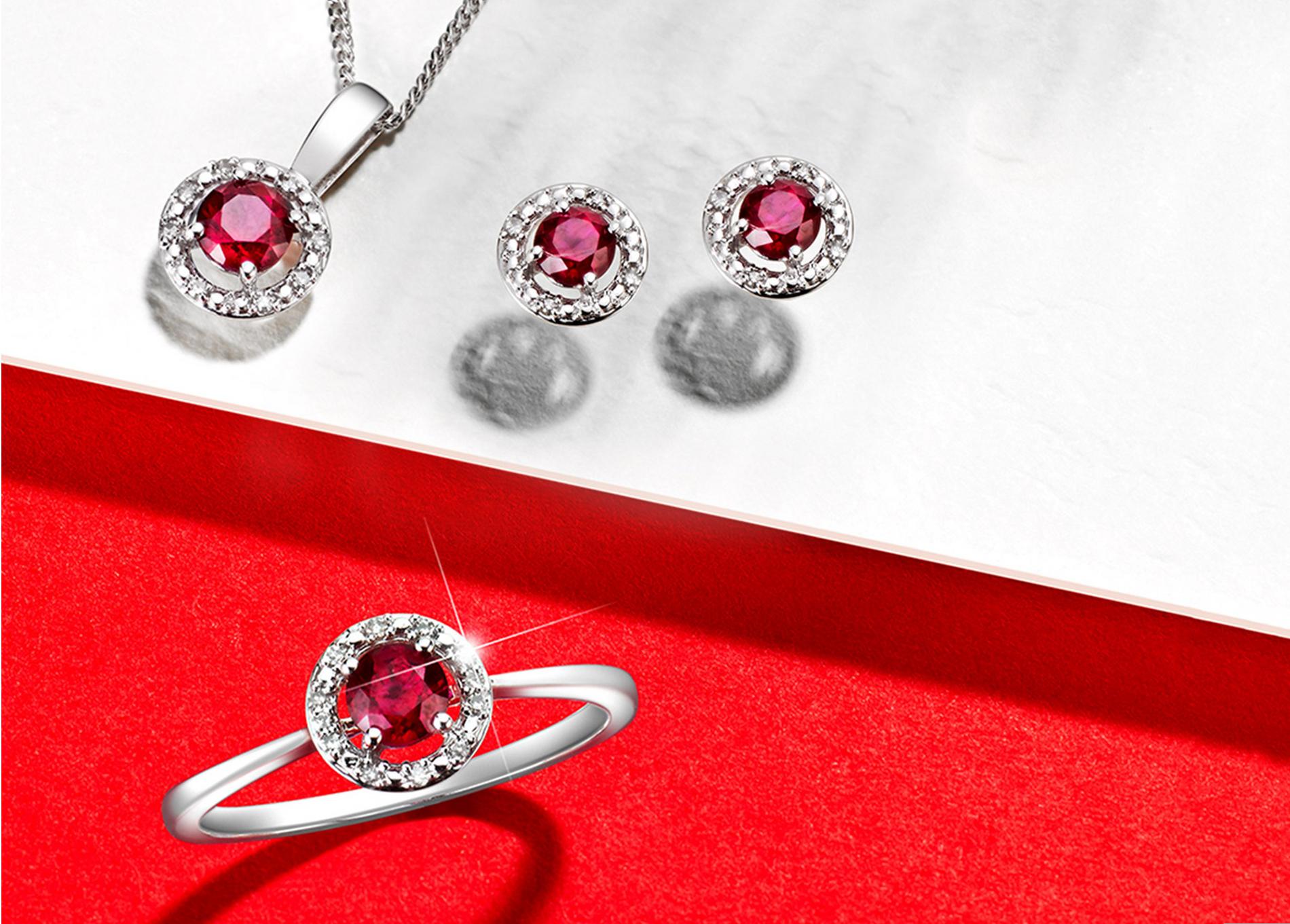 Ruby necklace, ring and earrings.