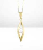 9ct Gold Cultured Freshwater Pearl Wavy Cage Pendant
