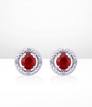 Silver 925 Rhodium Created Ruby & 0.02ct Diamond Earrings