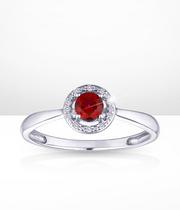 Silver 925 Rhodium Created Ruby & 0.03ct Diamond Ring