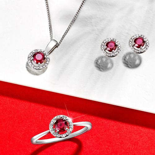 Ruby necklace, ring and earrings