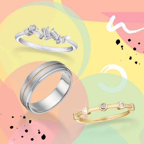 Silver, gold and diamond rings