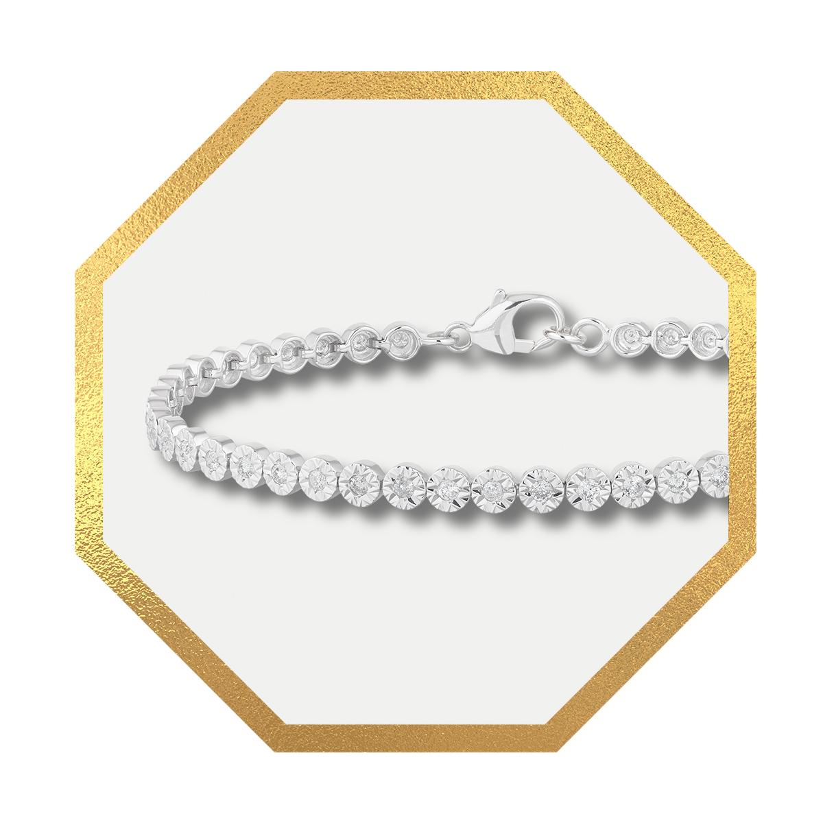 9ct White Gold 1ct Diamond Illusion Set Tennis Bracelet