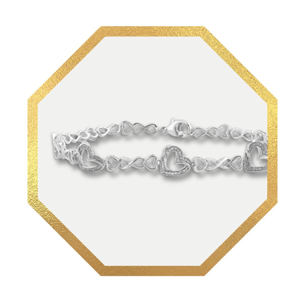 Silver 1/10ct Diamond Heart Station Bracelet