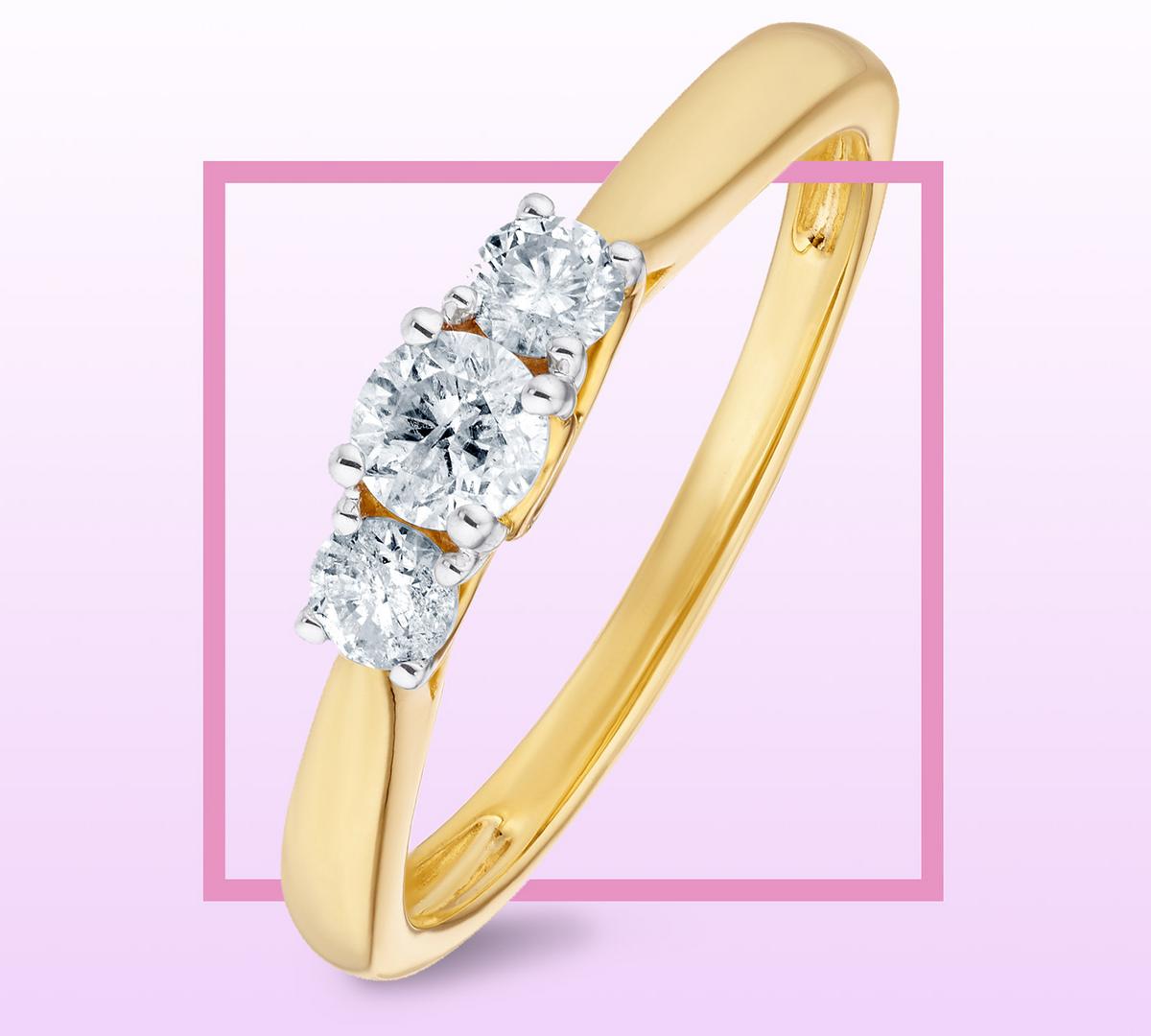 9ct Yellow Gold 1/3 Diamond Three Stone Engagement Ring