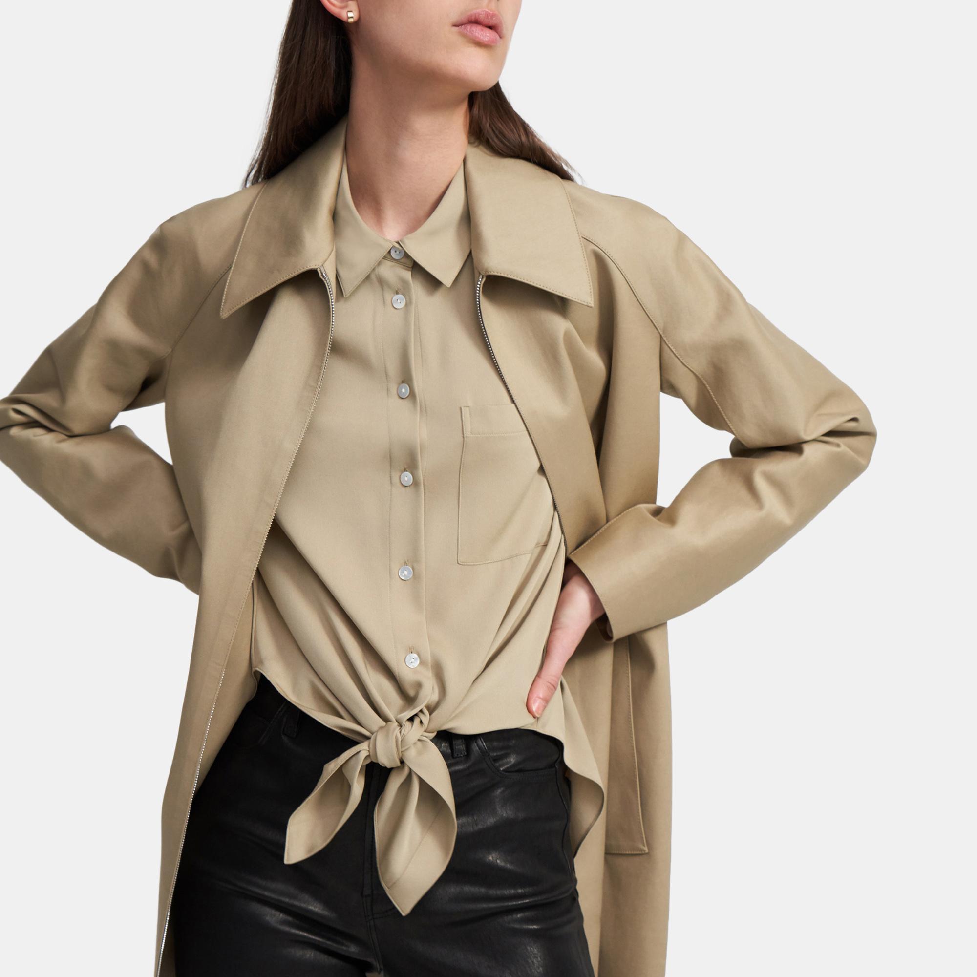 Tie Front Shirt in Stretch Silk | Theory